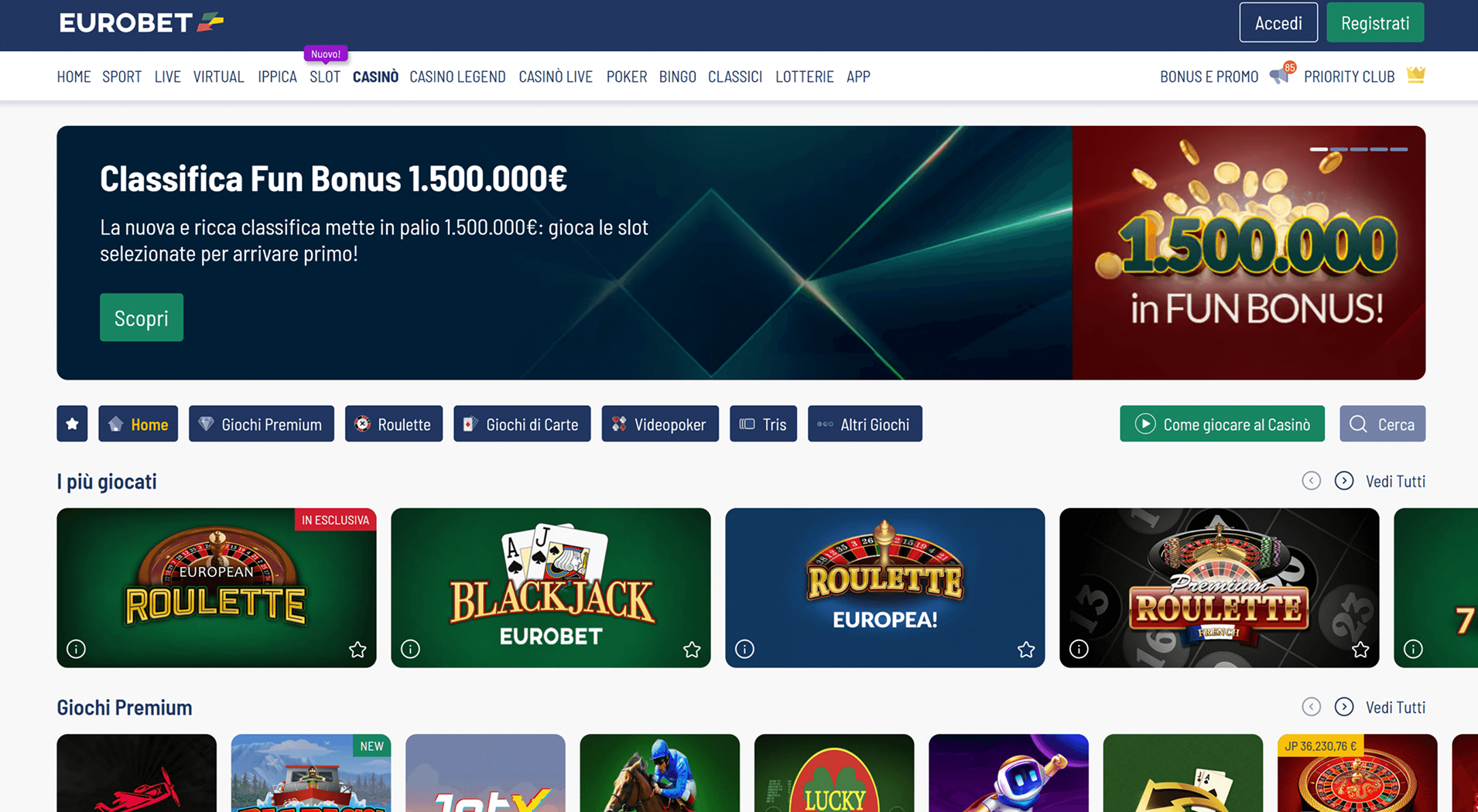 4. Eurobet- Opzione affidabile per il casinò Volt