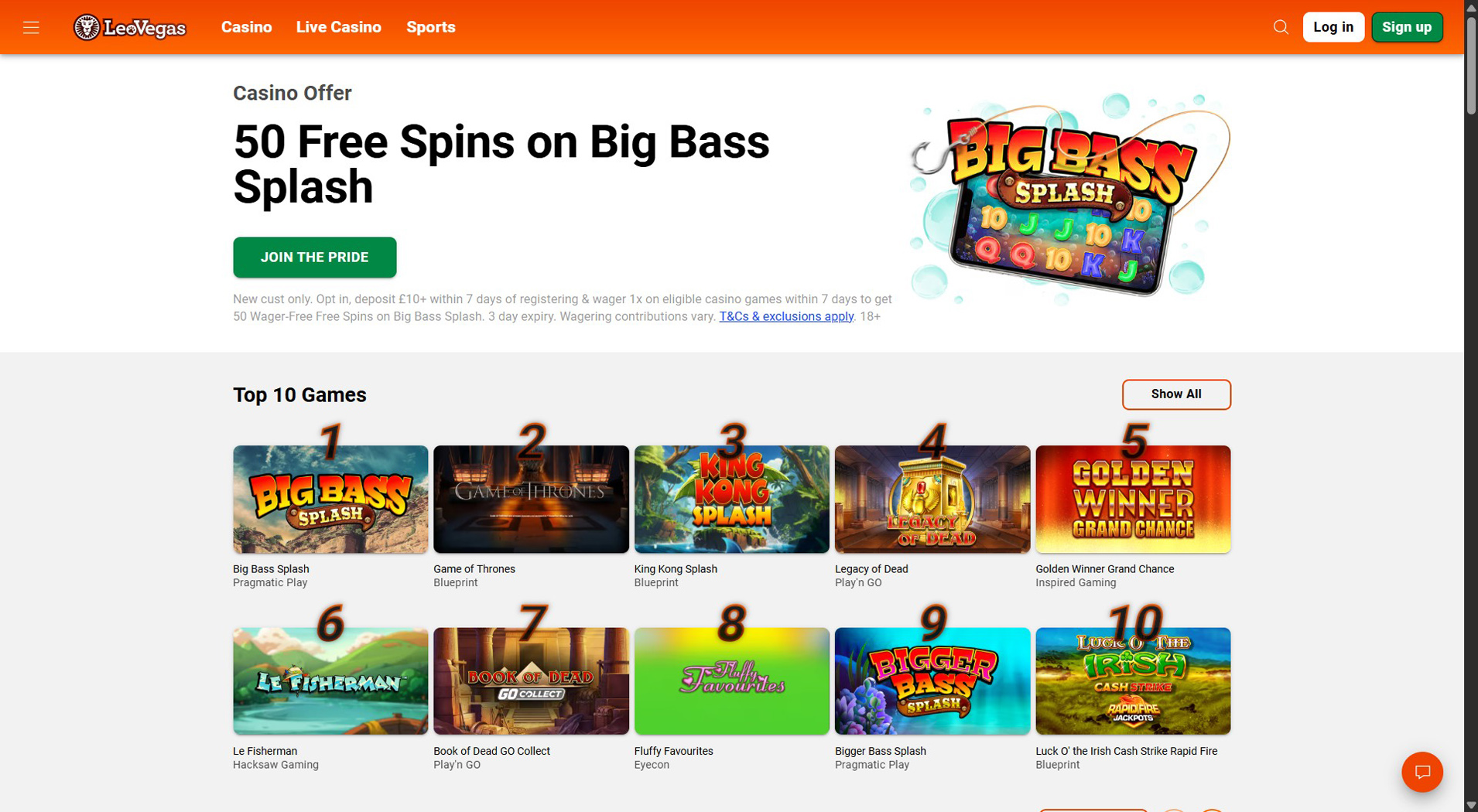 10. LeoVegas- Scelta affidabile del Volt Casino